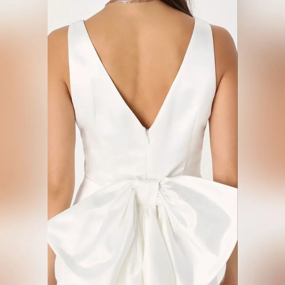 Lulus Charming Celebration White Taffeta Bow Mini Dress XS